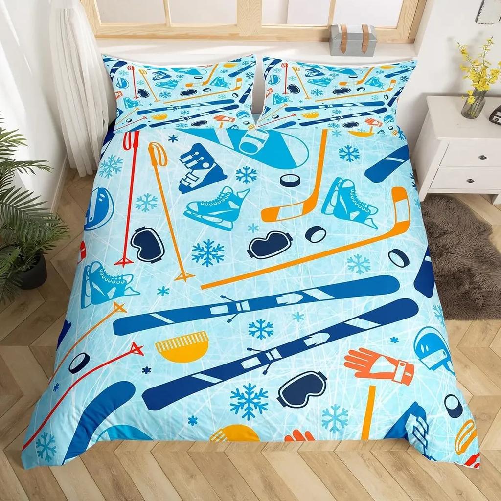 Ski Sports Duvet Cover Queen For Boy Teen Winter Sports Ski Theme Comforter Cover Microfiber Snow Mountain Landscape Bedding Set