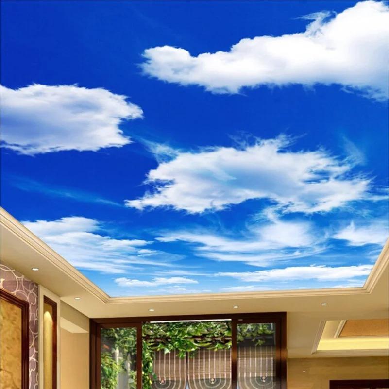 Customized Murals Large Wall Paintings Blue Sky and White Clouds Ceiling Wallpaper Luxurious Home Living Room and Bedroom Ceiling Mural Decoration
