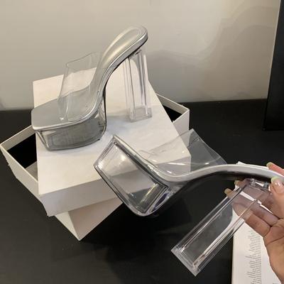 Yaz Tasarımcı PVC Şeffaf Terlik Kadın Kare Ayak Platformu Yüksek Topuklu Slaytlar Ayakkabı