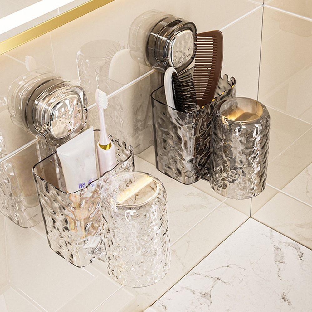 Estante para Almacenamiento de Tazas Montado en la Pared Instalación con Ventosas Estante para Pasta de Dientes Soporte para Vaso para Enjuague Baño