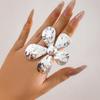 Anello Fiore Grande in Metallo Liquido Stile Moda, Anello Esagerato con Petali a Cinque Foglie Personalità