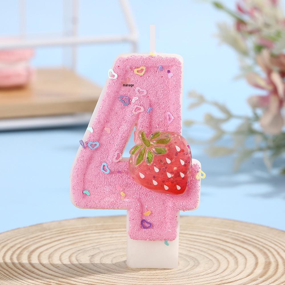 Pink Heart Strawberry Number Candles: Creative Children's Birthday Cake Decorations 0-9