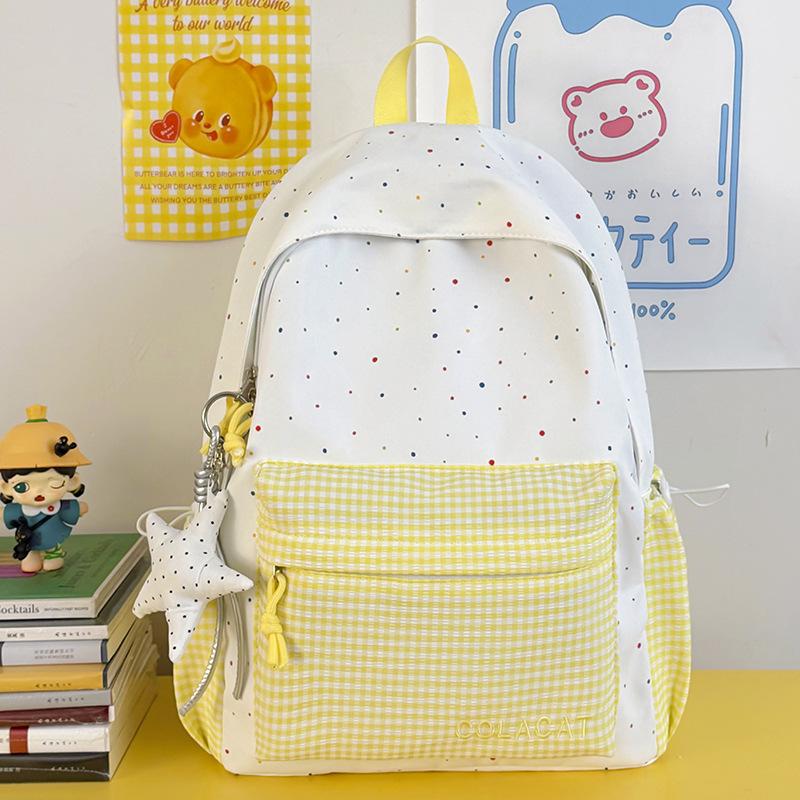 Schoolbag New INS Cute Polka Dot Plaid Backpack, Backpack for Primary and Secondary School Students, Lightweight Large-capacity Travel Backpack 