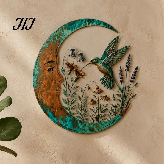 Indoor Outdoor Yard Ornaments Vintage Crescent Moon Wall Art, Fairy Witch Bee Dragonfly Iron Hanging Unique Housewarming Gifts for Her Decor,
