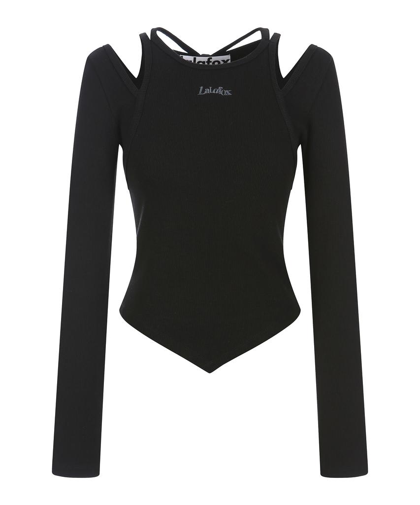 LALAFOX Shoulder Slit Halterneck T-Shirt Black Bq4Cl009