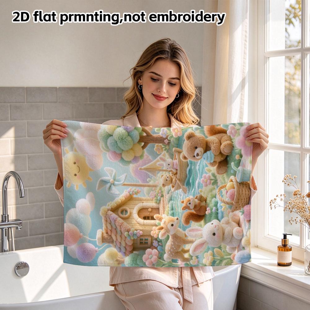 Fairy Woodland Animals Print Bath Towel, Soft Absorbent Quick Dry Towel, Deer Bear Rabbit Squirrel Kids Shower Towel