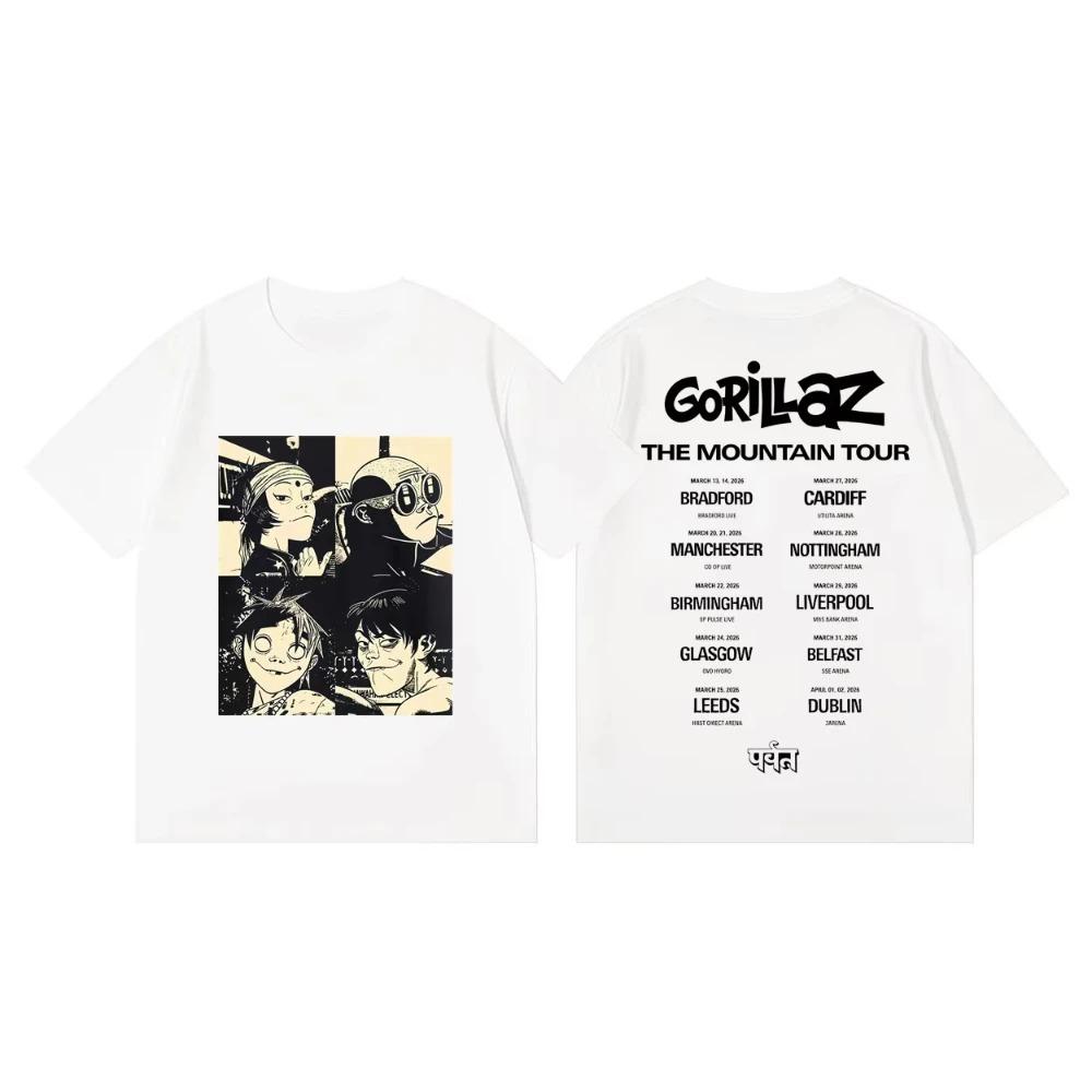 T-shirts Vintage à Manches Courtes Mode Groupe de Rock Gorillaz The Mountain Tour 2026 T-shirts Graphiques Unisexe Femmes Décontractés Amples T-shirts