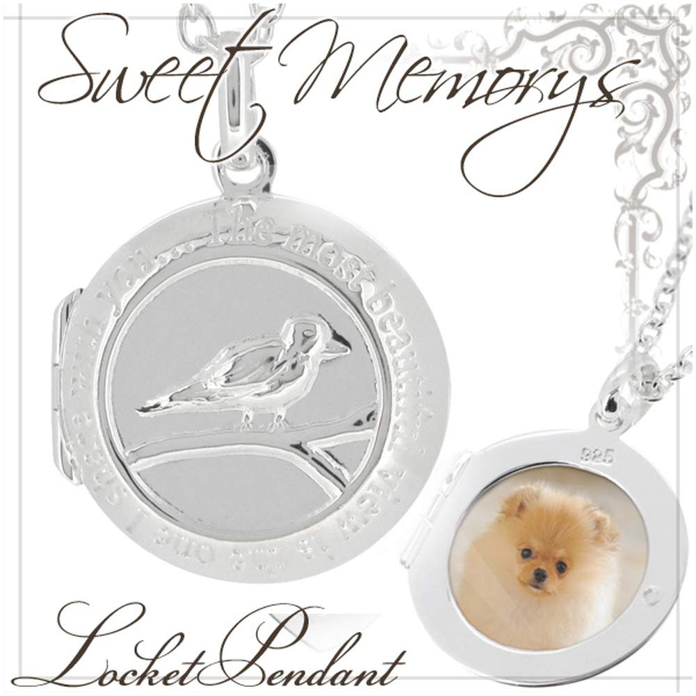 Shinjuku Gin No Kura Round Bird Locket Pendant (Silver 925) (No Chain, No Engraving) for Women with Photo Holder (sv925)