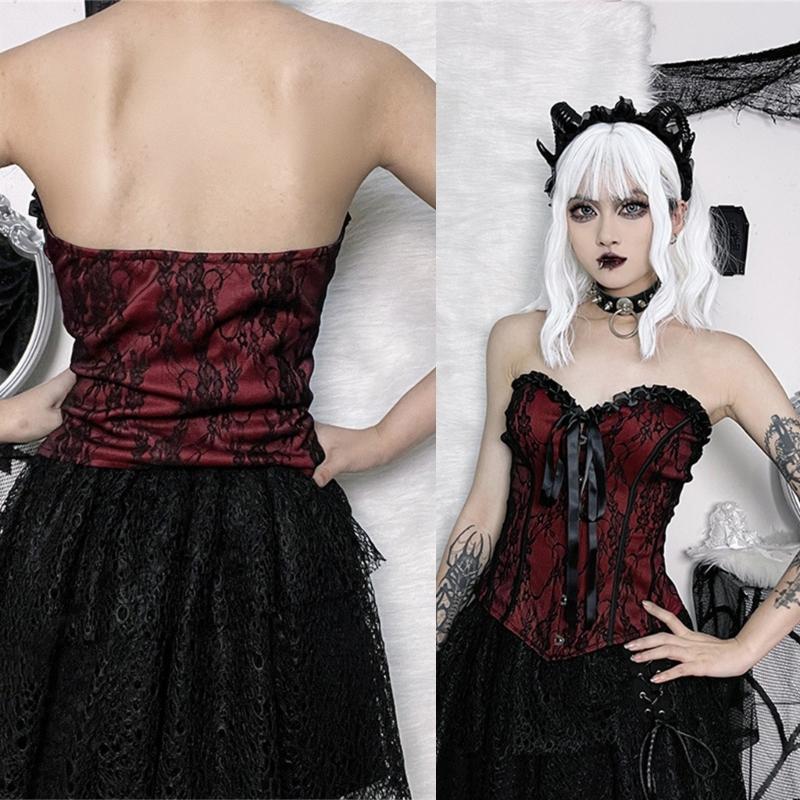 Ladies Lace Pattern Strapless Vest Elastic Rope Corset with Adjust Rope Universal Women Banquet Dress Shirt Coat Corset