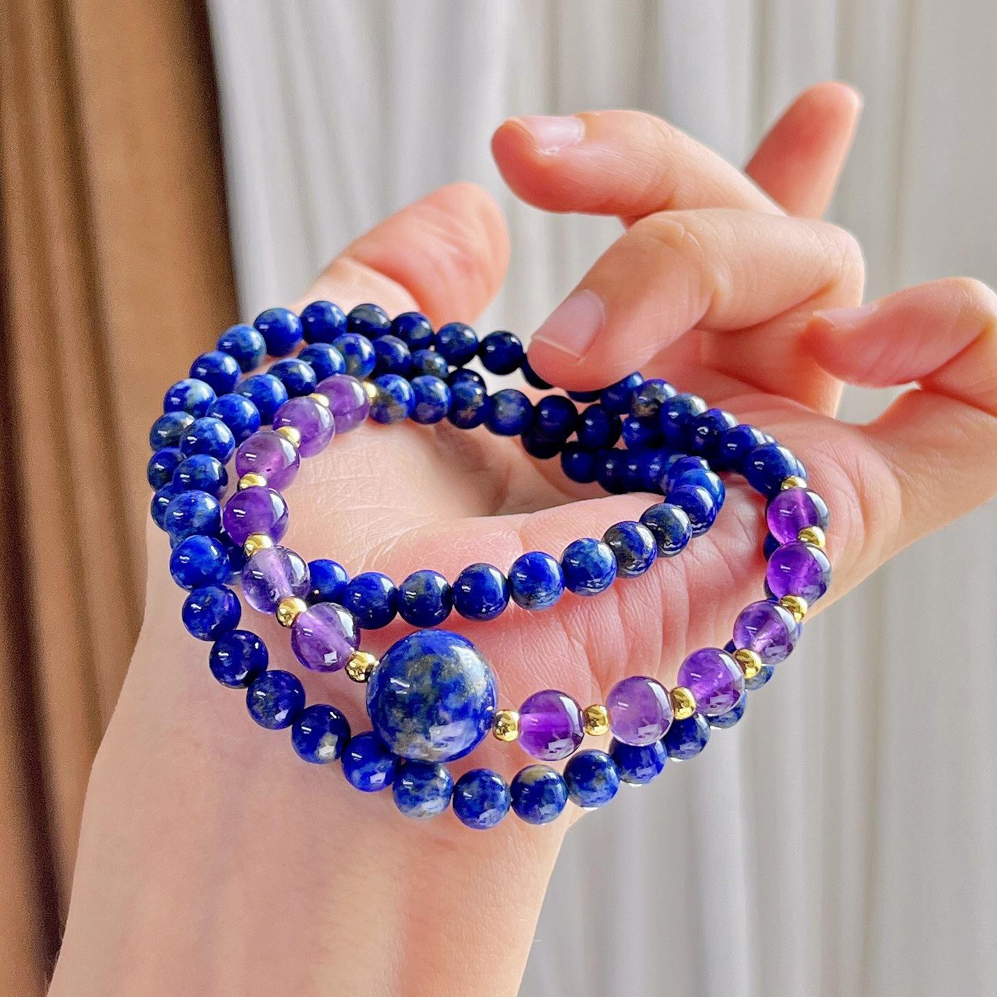 Retro Natural Lapis Lazuli Amethyst Design Sense Multi-Circle Bracelet Bracelet