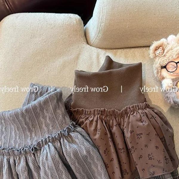 Hot Girl Floral Plaid A-Line Puffy Skirt - Double Layered, High Waist for Autumn/Winter