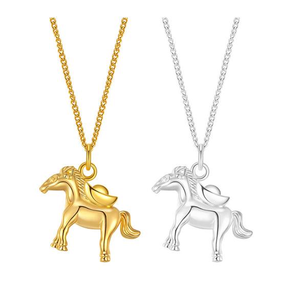 Horse Pendant Necklace Ingot on Horse Pendant Necklace Immediate Wealth Lucky Horse Necklace Birthday Gift for Women Men