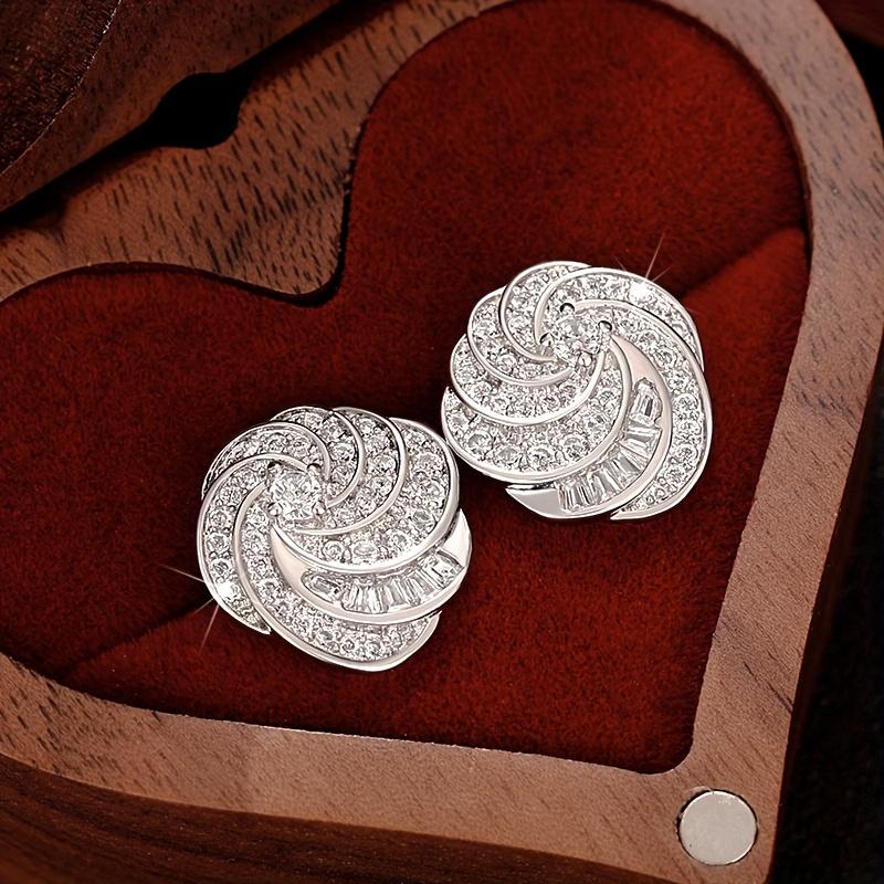 New Fashion Shiny Zirconia Inlaid Rose-shaped Stud Earrings Women's Trend Luxury Copper Earrings Birthday Party Jewellery Gifts