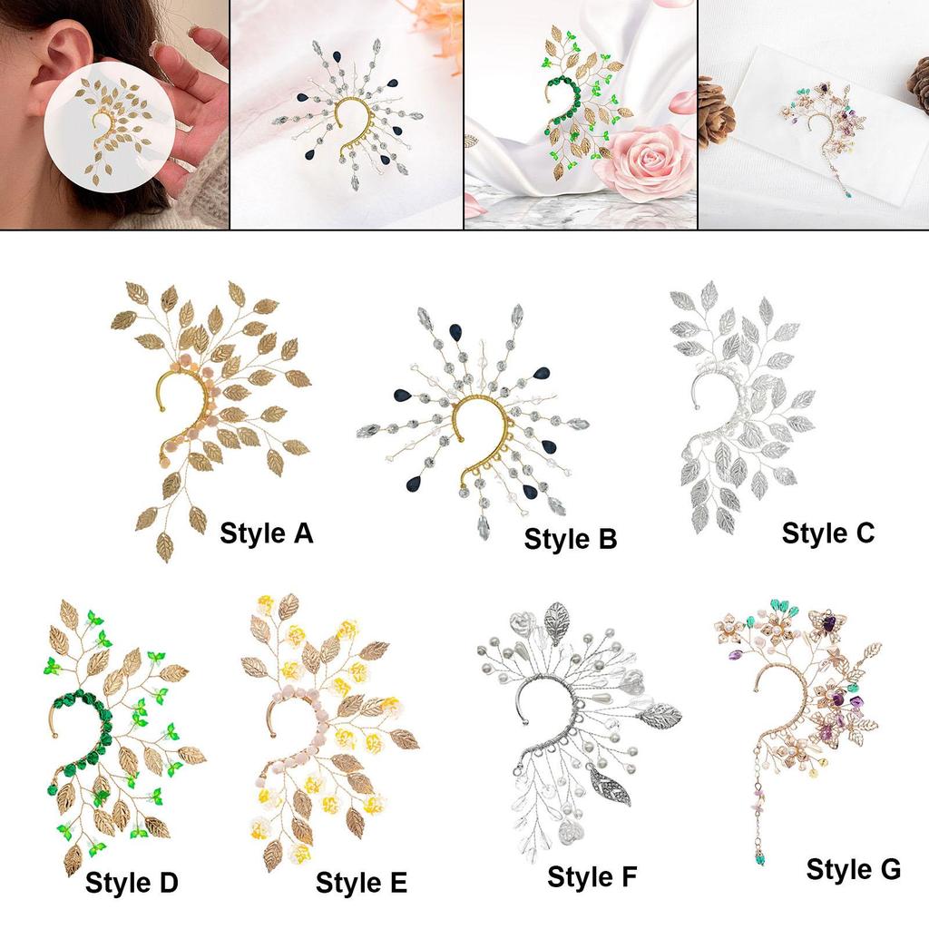 Ear Cuff Cartilage Earring Designed with Floral Green System Style Clip on Wrap for