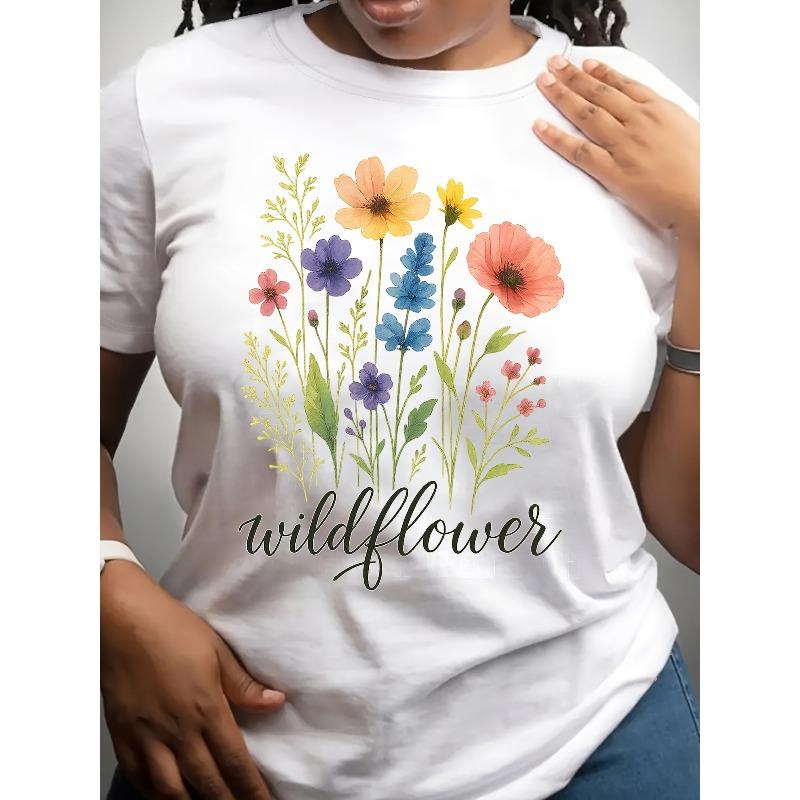 Beautiful Small Flower Pattern Women s Short-sleeved Shirts, Women s Clothing, Casual Short-sleeved T-shirts, Women s Clothing S белый