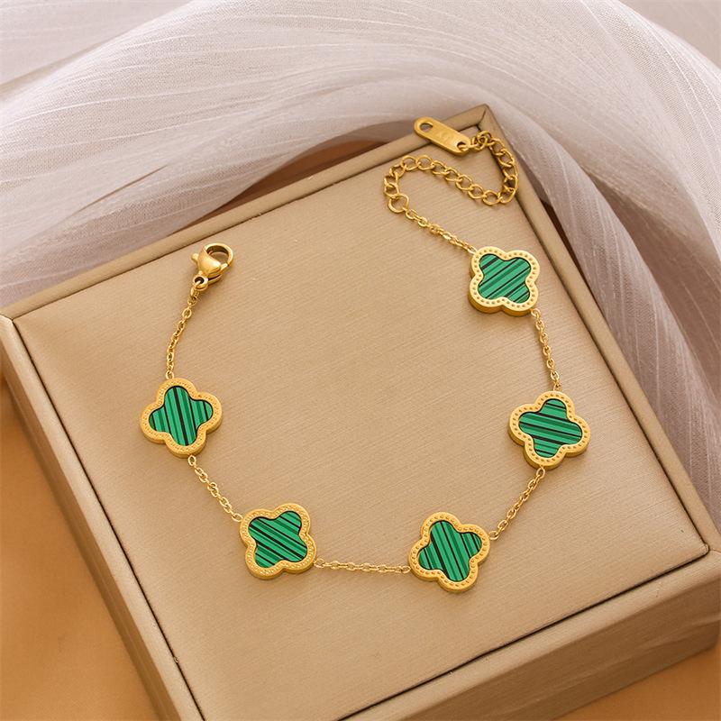 Titanium Steel 18K Four-Leaf Clover Bracelet Women Fashion Light Luxury Stainless Steel Lucky Grass Bracelet