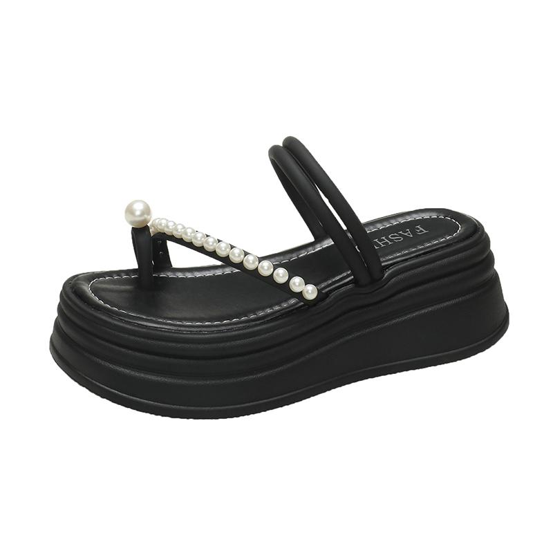 

High Platform Rhinestone Mule Shoes Woman Summer Luxury Crystal Strap Sandals Ladies Brand Design Bling Pink Wedge Slide Slipper 35 чорний