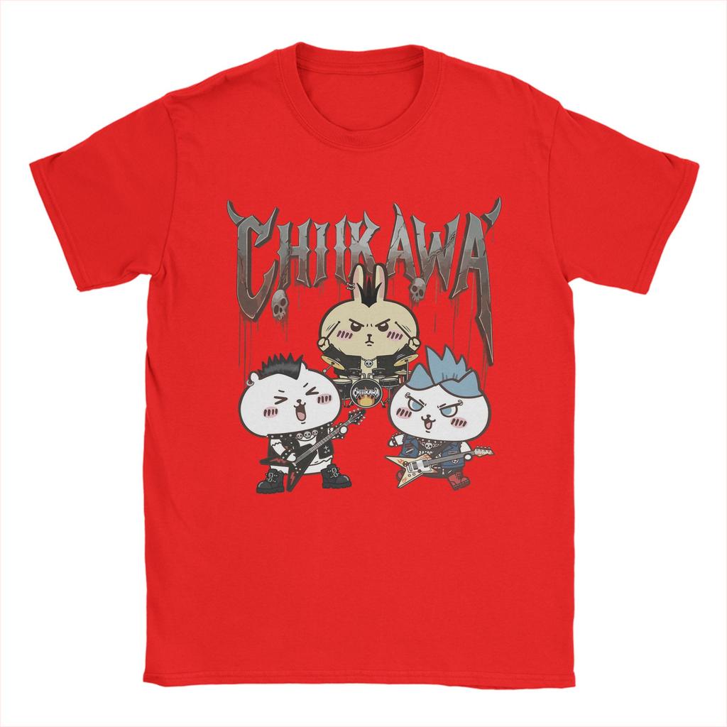 Chiikawas rock band TShirt for Unisex Vintage Cotton Tees Round Neck Short Sleeve T Shirts Gift Clothing