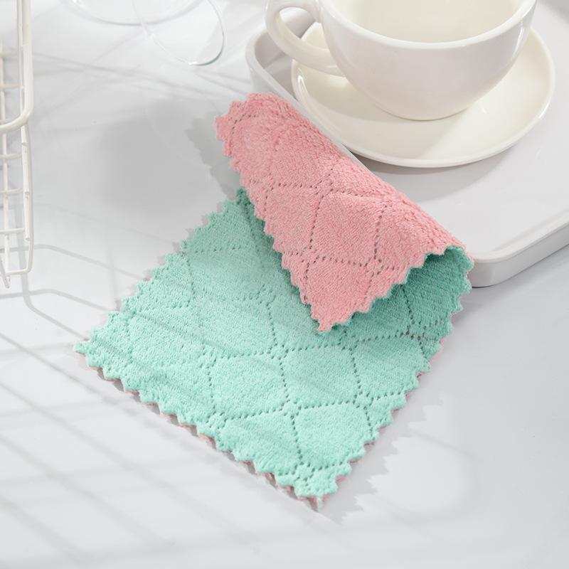 5/10/15Pcs Kitchen Dish Towels Double-layer Home Ultra Soft Absorbent Pad Coral Fleece Dishcloth Nonstick Oil Fast Dry Washcloth