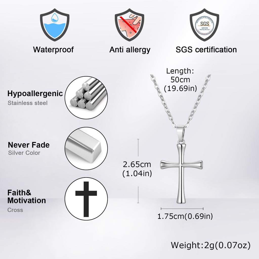 Casual Cross Necklace for Men Boys,Stainless Steel Silver Color Cross Pendant,Basic Cross Pendant Necklace Gift