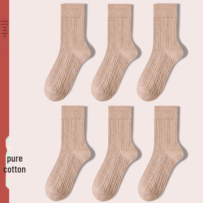 Women's Retro Twist Pure Cotton Mid-Tube Socks - Antibacterial, Deodorant, Autumn/Winter, White Long Socks.
