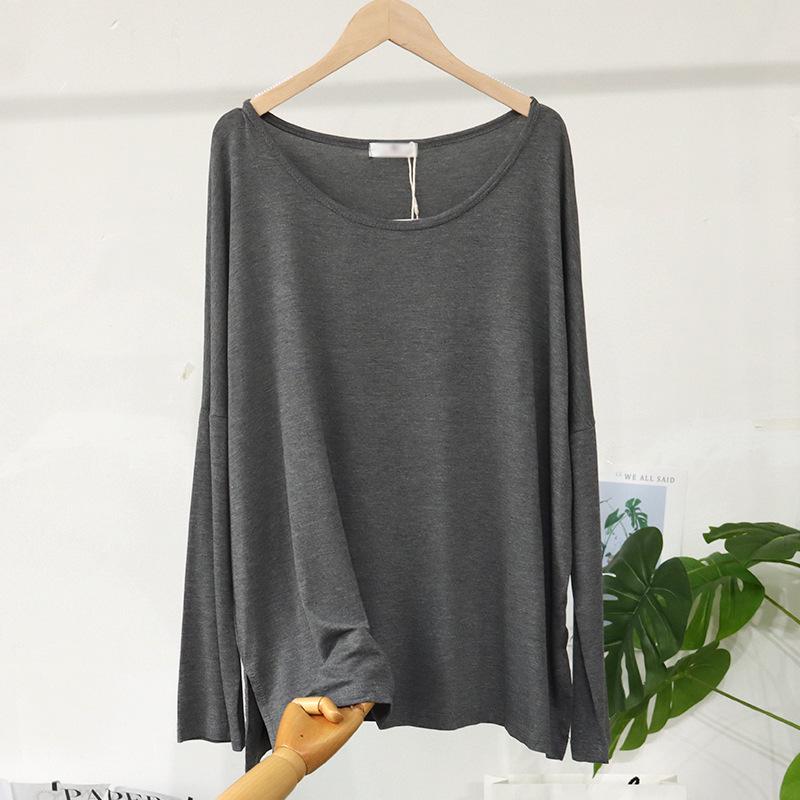 

Женский большой размер, свободный топ с открытыми плечами - стиль начала осени с большим круглым вырезом и приталенным силуэтом One Size темно-серого