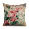 Linen Pillowcase American Rustic Rose Sofa Cushion Cover Retro Style Car Home Soft Decoration