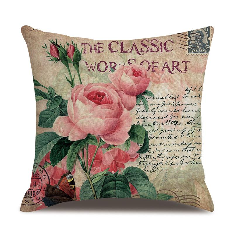 Linen Pillowcase American Rustic Rose Sofa Cushion Cover Retro Style Car Home Soft Decoration
