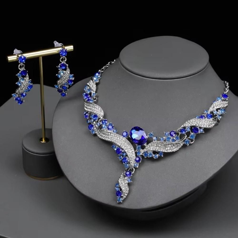 Colorful Rhinestone Jewelry Set Exaggerated Style Collar Necklace Earring Set  Luxury