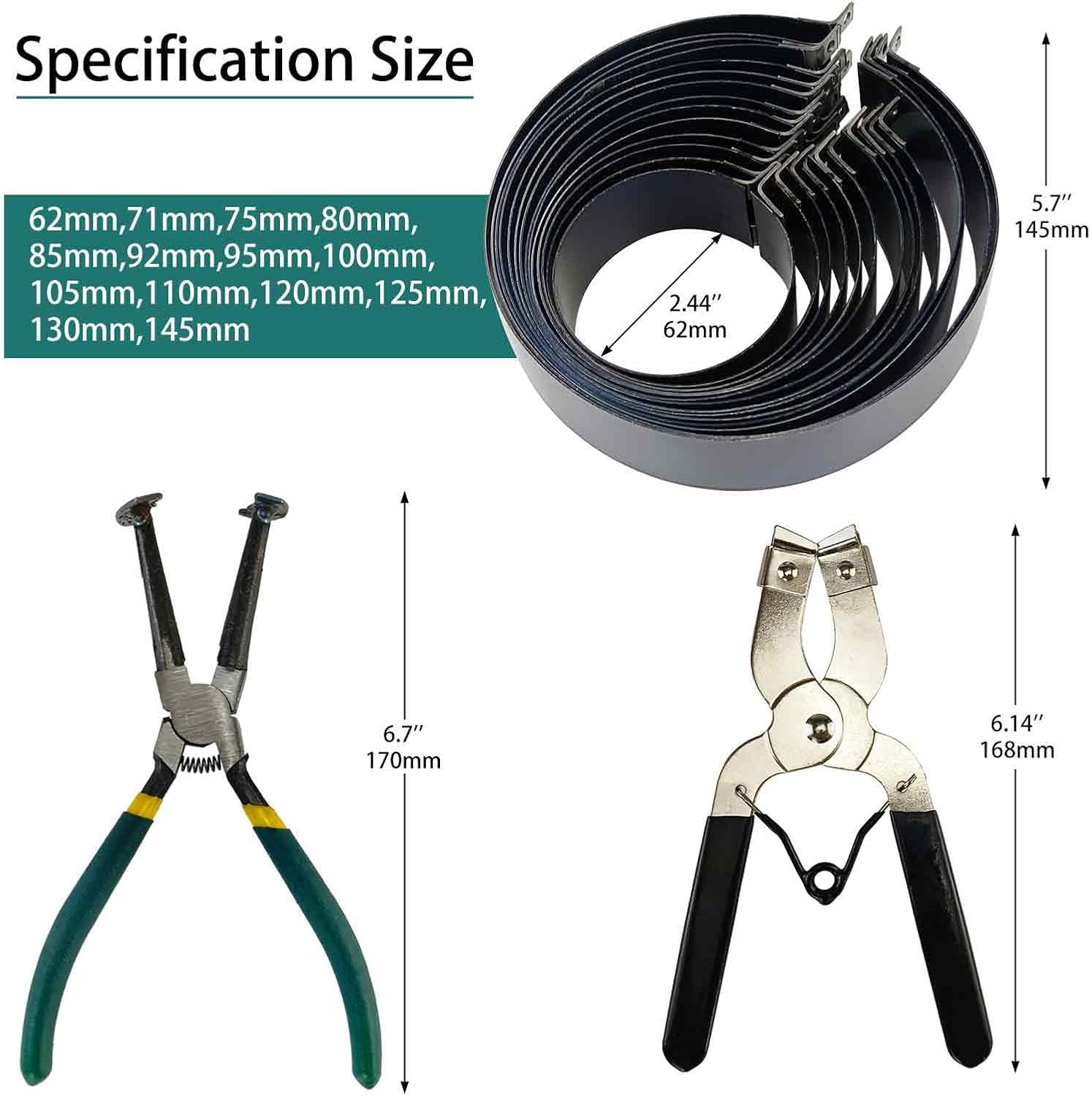 

16 PCS Piston Ring Compressor Tool Set with 2 Pliers & 14 Rings (62-145mm) for Car & Truck Engine Repair United States