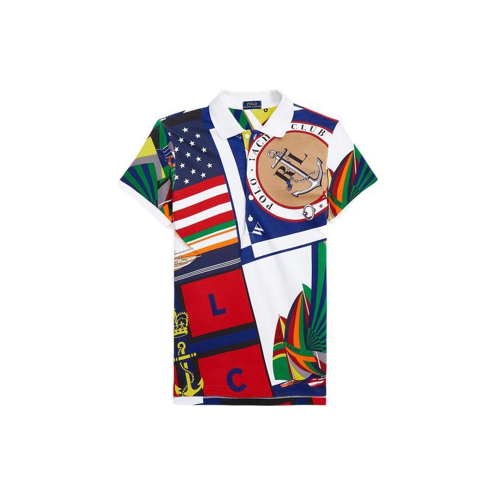 

Polo Ralph Lauren SS22 Морской стиль Приталенная футболка-поло с коротким рукавом Женские топы Разноцветный WMPOKNINCU20384-999 M