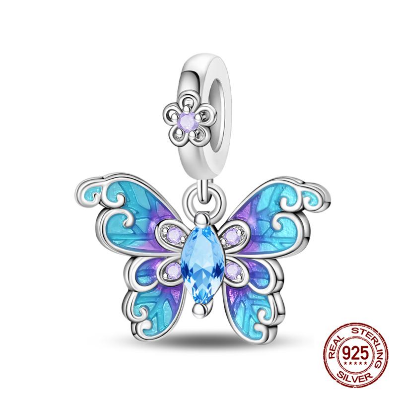 925 Silver Glass Butterfly Charms Beads for 3mm Bracelet Necklace Womens DIY Fine Jewelry Gifts