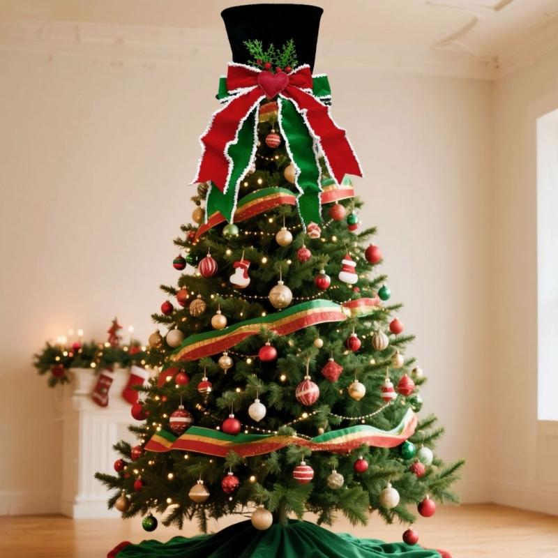 Foldable Christmas Tree Top With Big Bowknot Embellishments for Indoor and Outdoor Winter Holiday Party Centerpieces