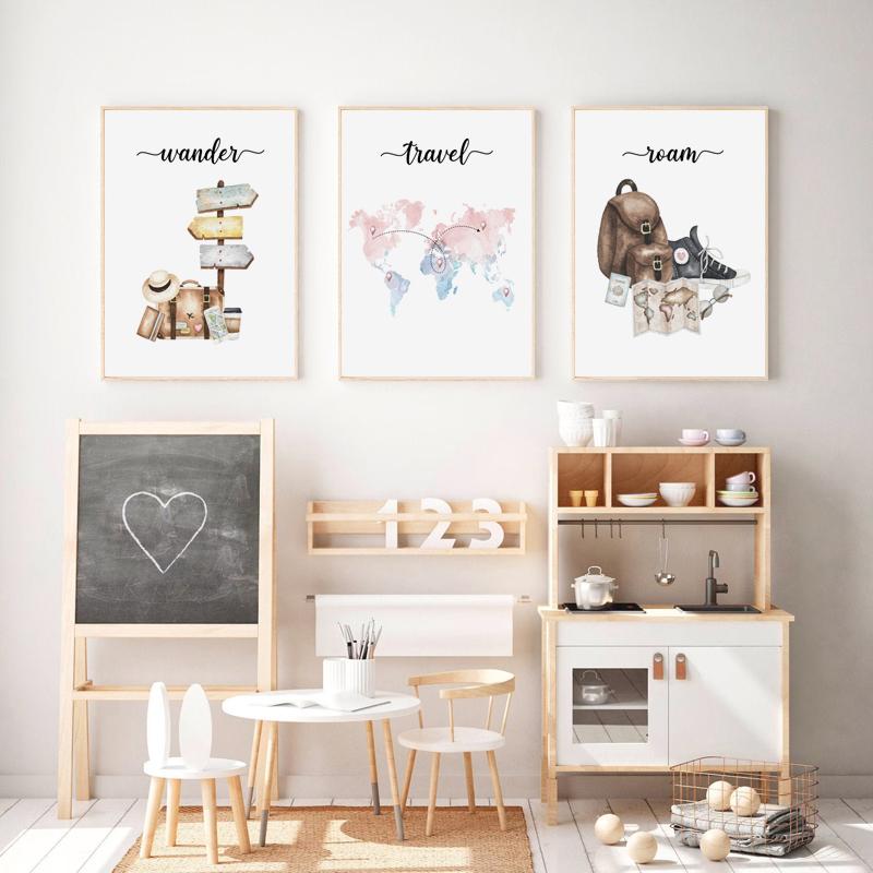 Cestování Prozkoumávání Plakáty s horkovzdušným balónem a autem na zeď Dětské umění Plátno Tisk Obrázek do dětského pokoje Dekorativní malba do ložnice