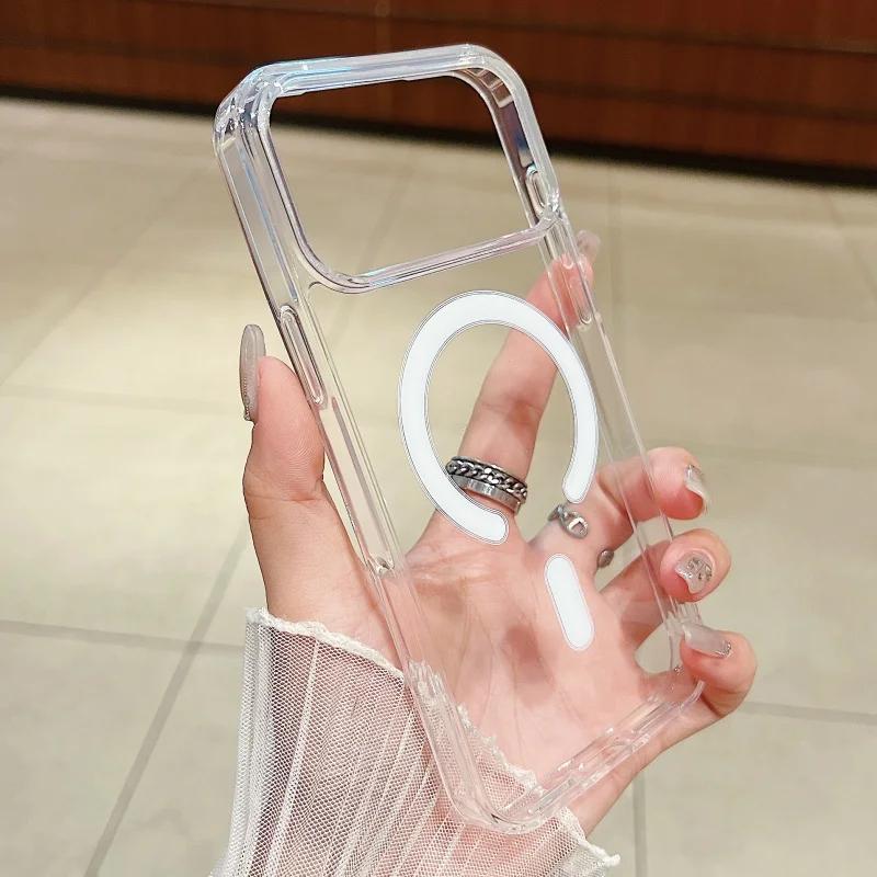 Clear Acrylic Phone Case For iPhone 17 Air 16 15 14 13 11 12 Pro Max Mini 8 7 Plus XS For Magsafe Wireless Charge Cover