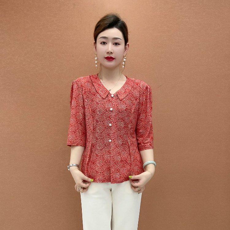 Chic Floral Short-Sleeve T-Shirt for Middle-Aged & Elderly Women - Stylish Summer Top