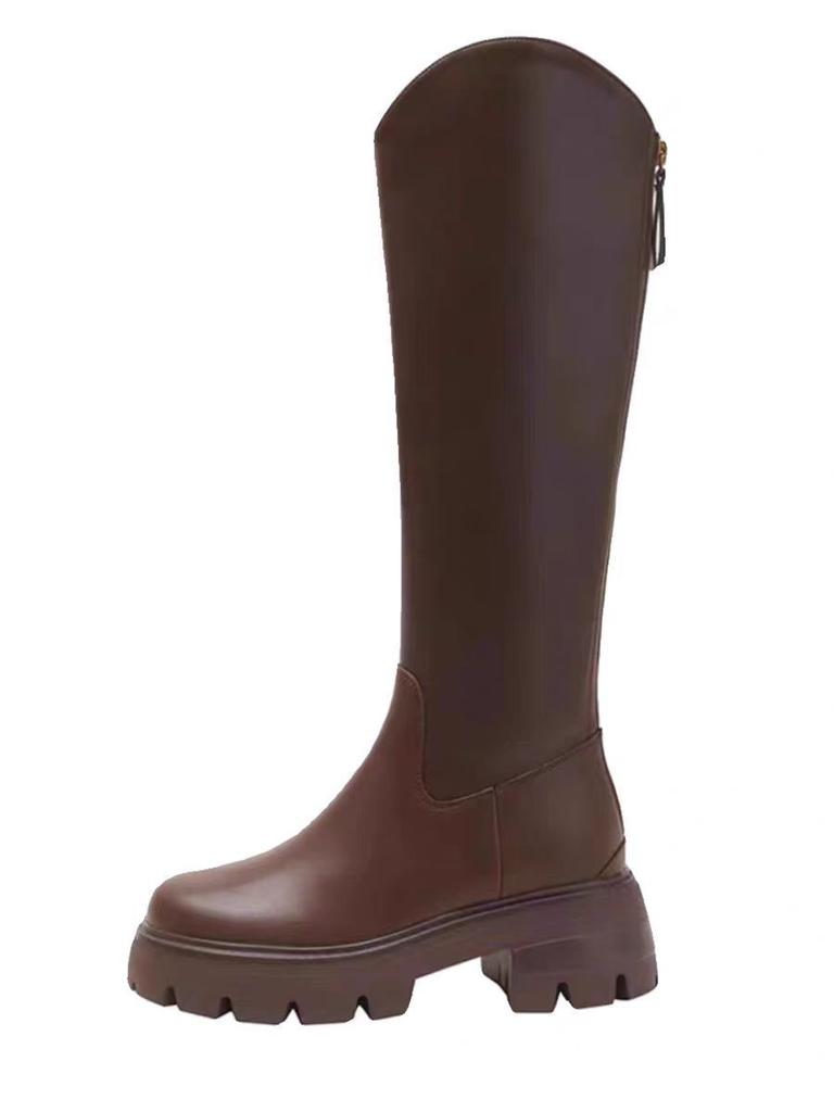 Small Man Long Barrel But Knee Height Boots Women's Knight Boots Black V-mouth High Boots Martin Boots Women