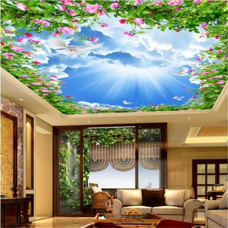 Tapet Tavan Tapet Modern 3d Cer Albastru Si Tapet Alb Decor Interior Sufragerie Tavan Mural Hol