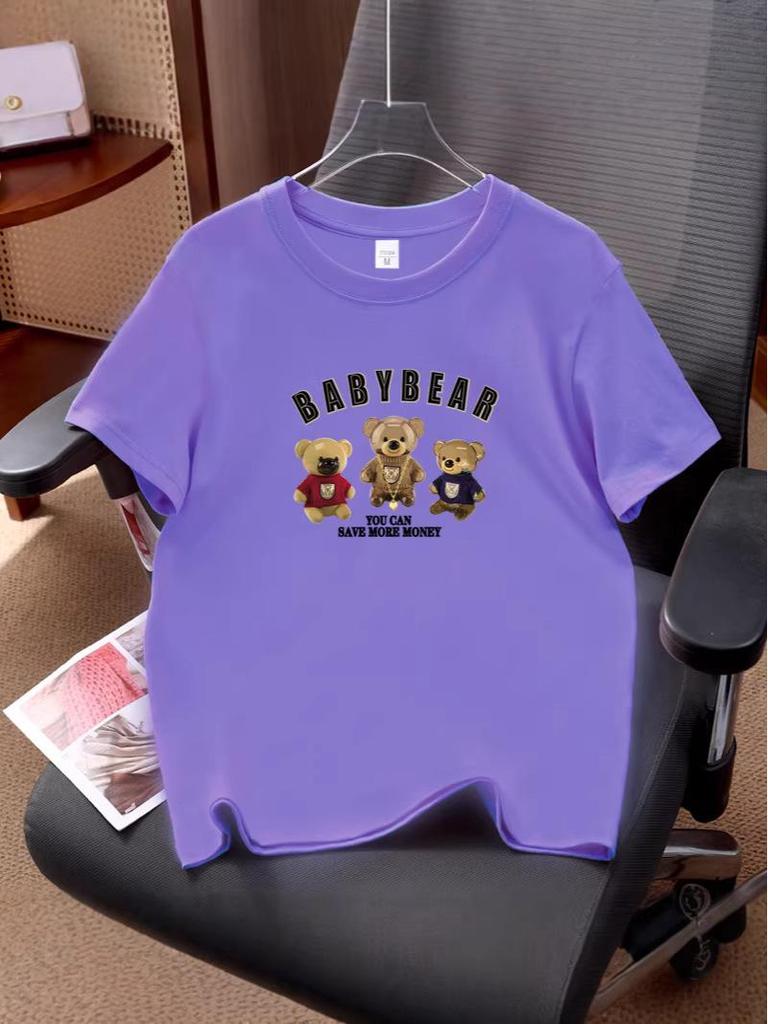 Unisex American Style Bear Print Cotton Casual T-shirt