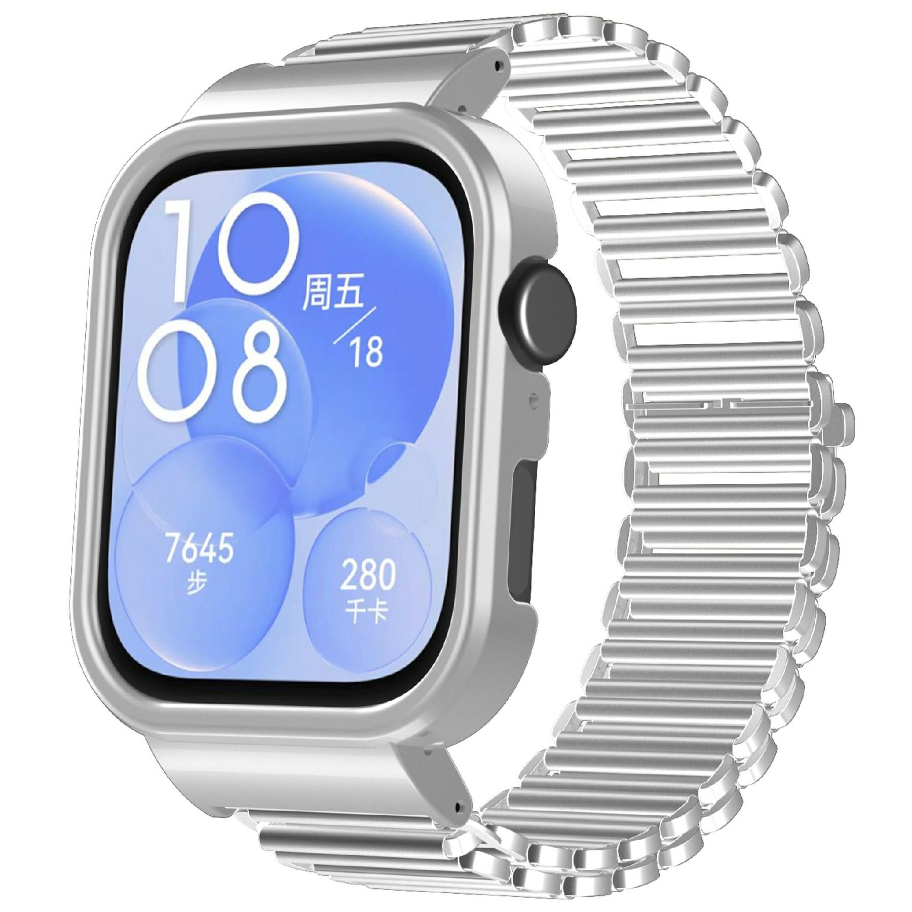 

For Huawei Watch Fit 3 Metal Watch Frame + Adjustable Bracelet Wrist Strap