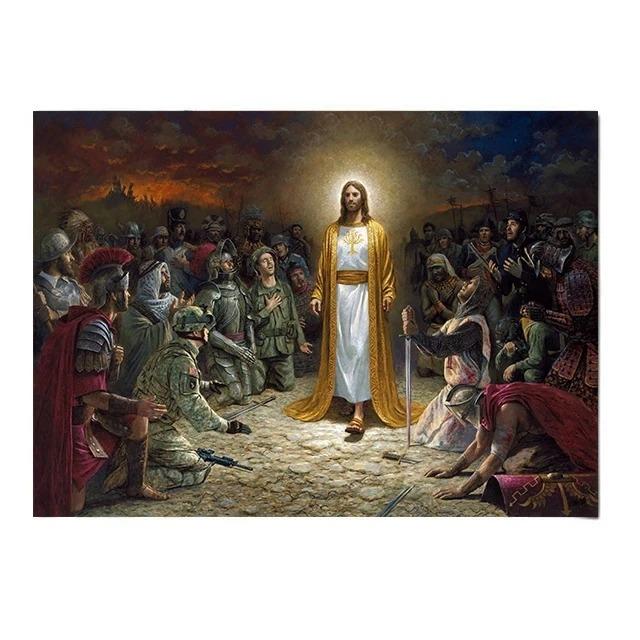 Dio Cristiano Gesù Il Buon Pastore Cristo Credenza Fede La Samaritana Poster Stampe Pittura su Tela Arte da Parete Decorazione Stanza