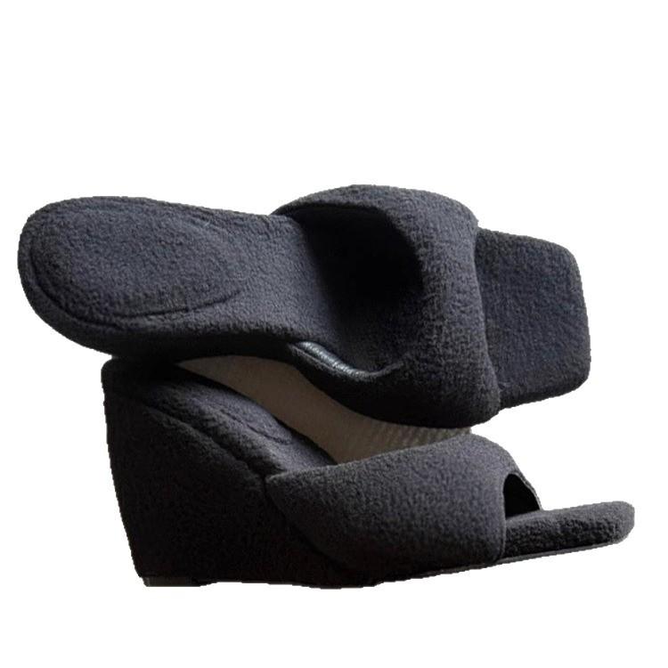 Fashion round Dudu word with wedge heel high heels women's niche fashion versatile bread plush square head cool slippers
