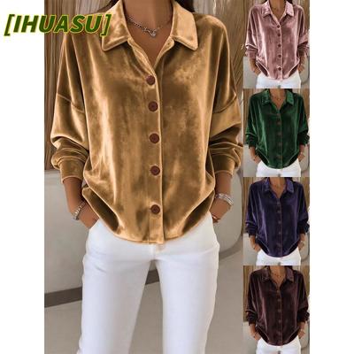 Women's Fashion Casual Solid Color Print Long Sleeve POLO Neck Blouses & Shirts International Design