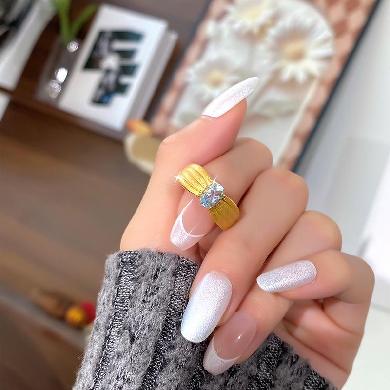 High-end Inlaid Natural Crystal Stone Jewelry Women's French Wire Drawing Process S925 Sterling Silver Niche Light Luxury Ring Women