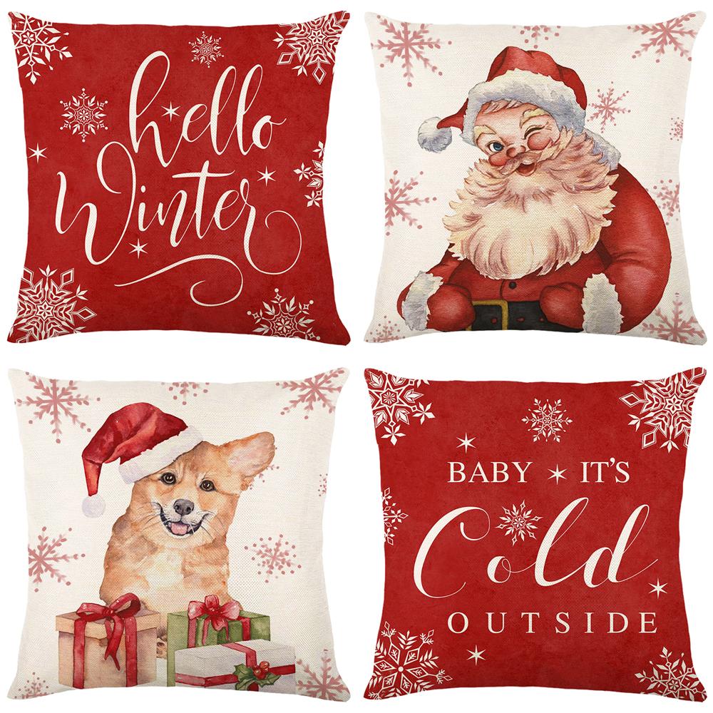 4Pcs Christmas Throw Pillow Covers Stamping Snowflake 45x45cm Square Cushion Cover Sofa Waist Pillowcase Xmas Home Bed Decor