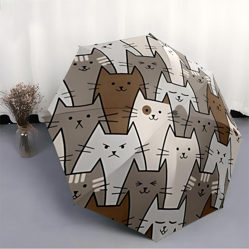 1pc Cat Pattern Automatic Open/close Folding Compact Umbrella, 8-Rib Sturdy Canopy, Lightweight Portable, Everyday Use, Gift, Outdoor Umbrella, Travel