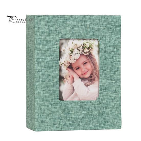 Portable Photo Album Linen Cover Picture with Front Window 100 Photos Durable 4x6 Slip-in Book for Wedding Vacation Family Baby Pictures