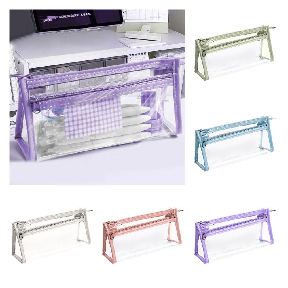 

Transparent Pencil Bag Large Capacity Storage Bag INS Stationery Bag Cosmetic розовый