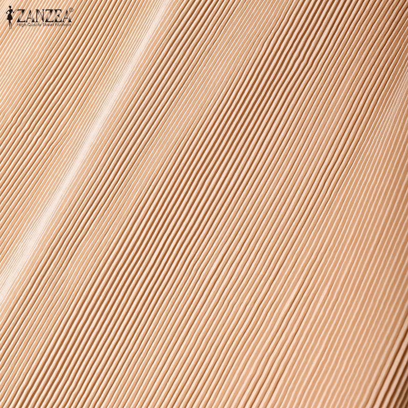 ZANZEA Women Turn Down Collar Loose Casual Long Sleeve Pleated Long Dress