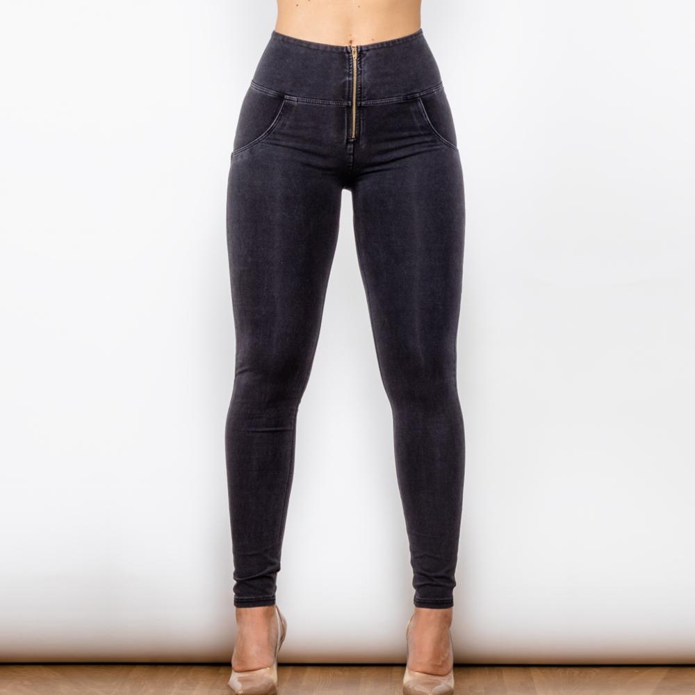 Shascullfites Blugi cu talie super înaltă pentru femei Melody Wear Slim Fit Blugi negri High Street Push Up Jeggings